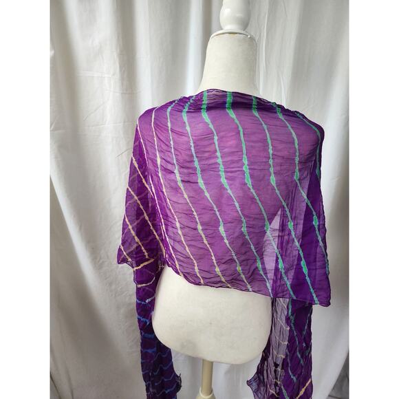 Chan Luu Scarf Sari Silk Purple Shreded Artsy Whimsy Tiedye Bohemian Fairycore - Picture 6 of 12